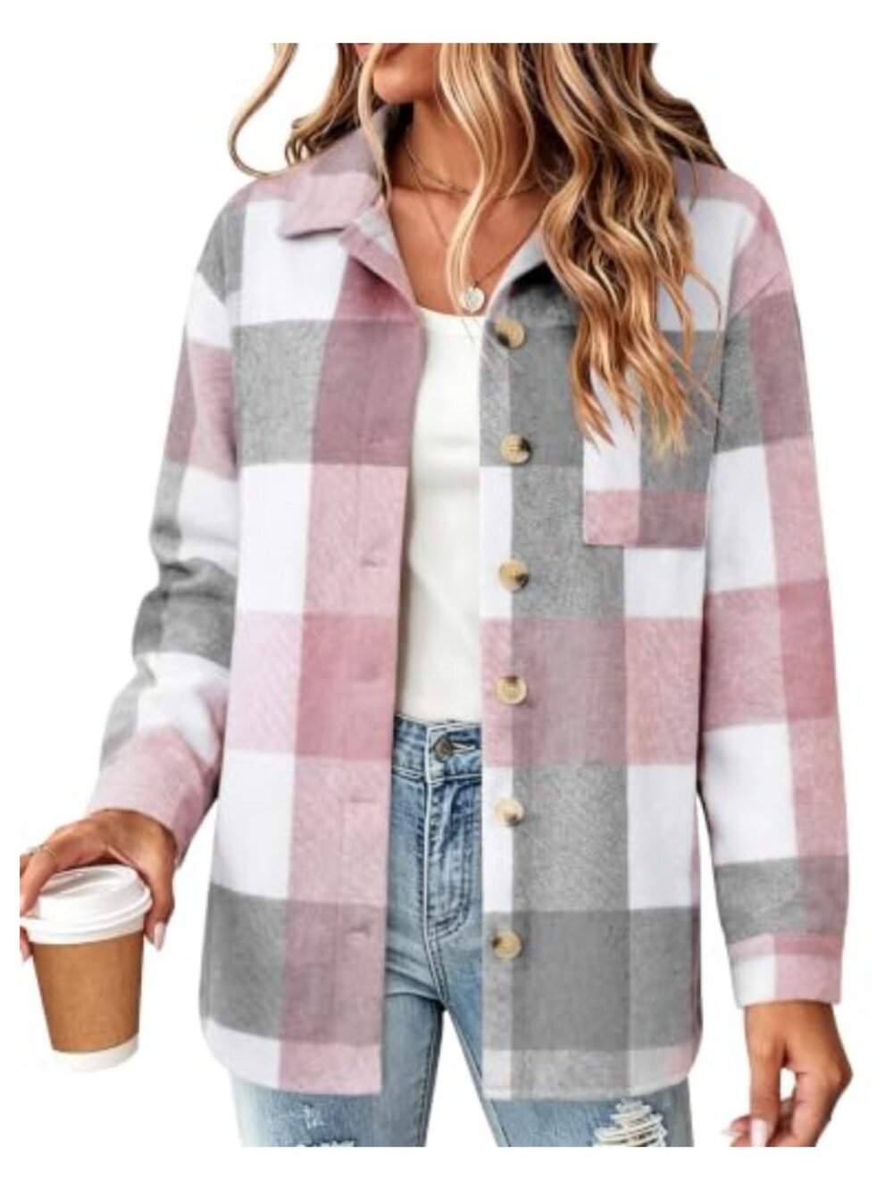 Flannel Shacket Jacket Plaid Button Down Long Sleeve Shirt